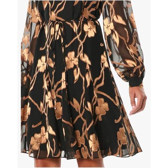Tommy Hilfiger black and gold floral chiffon trapeze dress size 10 - Picture 8 of 14